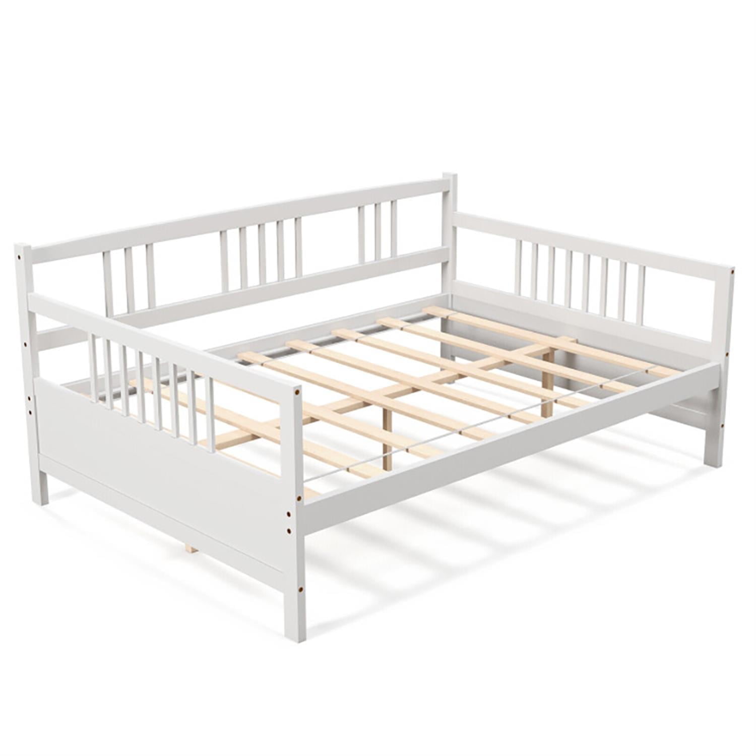 Demi Bonn Wooden Full Size Daybed Frame with Guardrails, Modern Bed Frame for Teens, White