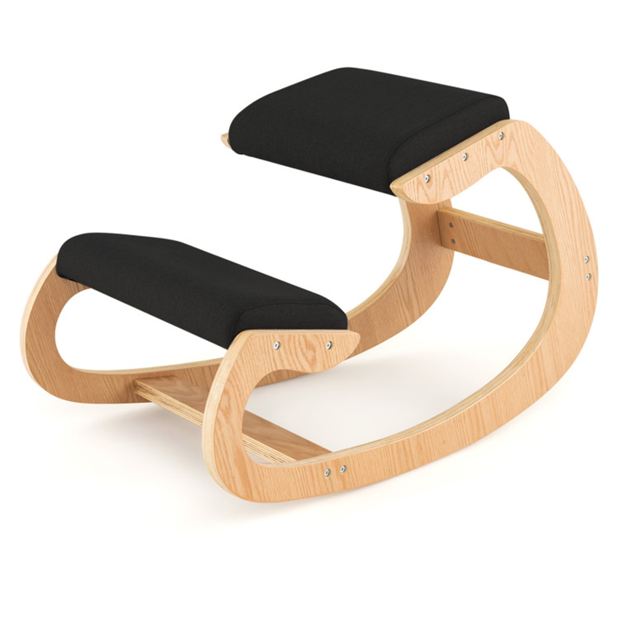 Finihen Wooden Rocking Chair with Comfortable Padded Seat Cushion and Knee Support, for Home, Bedroom, Study, Black