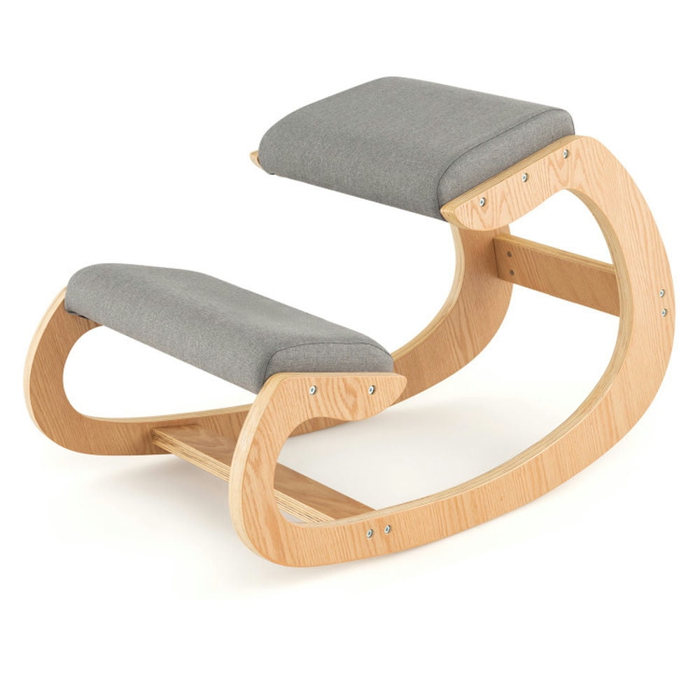 Finihen Wooden Rocking Chair with Comfortable Padded Seat Cushion and Knee Support, for Home, Bedroom, Study, Gray