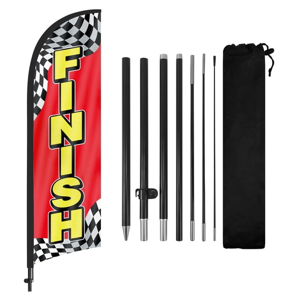 Finish Advertising Swooper Flag Banners, Finish Feather Flags with Pole and Ground Stake 8Ft, Advertising Feather Banner Sign for Finish Business