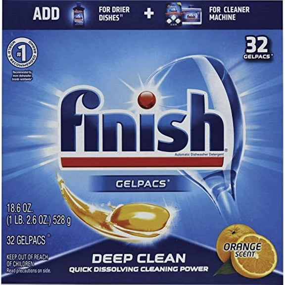 Finish All In 1 Gelpacs, Dishwasher Detergent Tablets, Orange, 32 Count