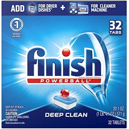 Finish All In 1 Powerball Fresh,Deep Clean,32Ct, Dishwasher Detergent Tablets