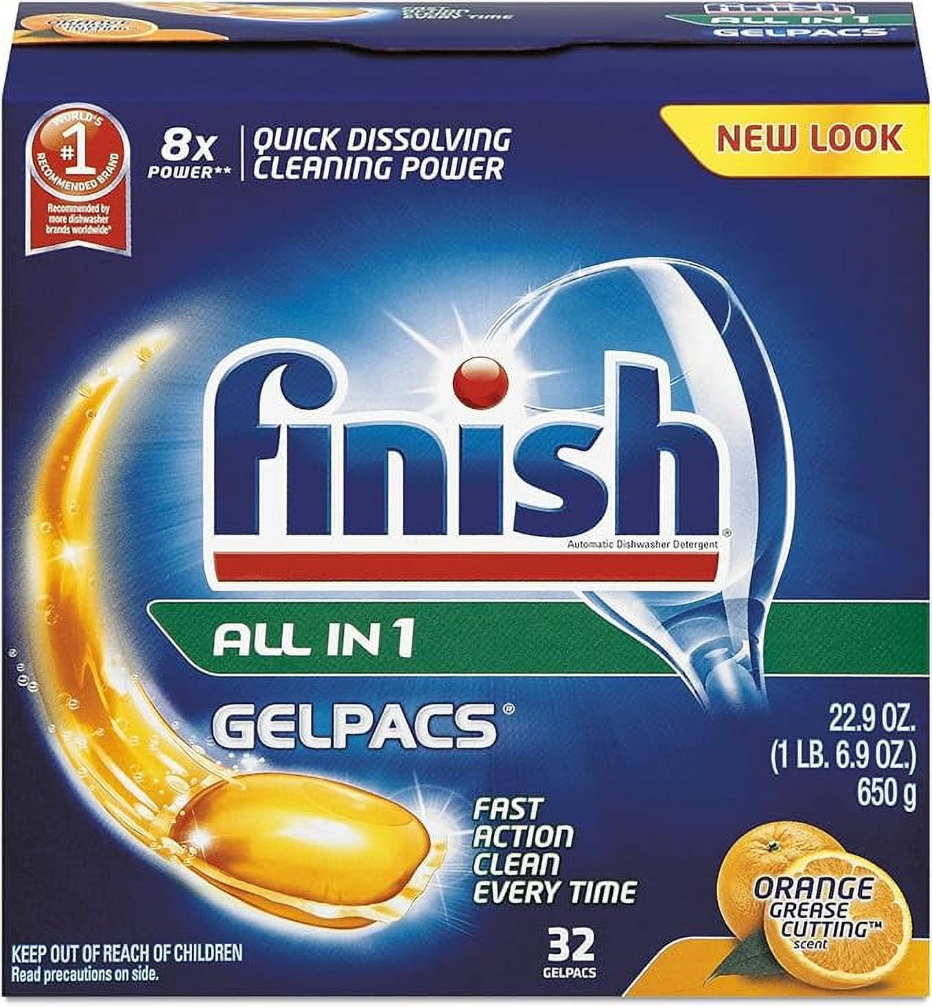 Finish All in 1 Gelpacs, Dishwasher Detergent Tablets, Orange, 32 Count