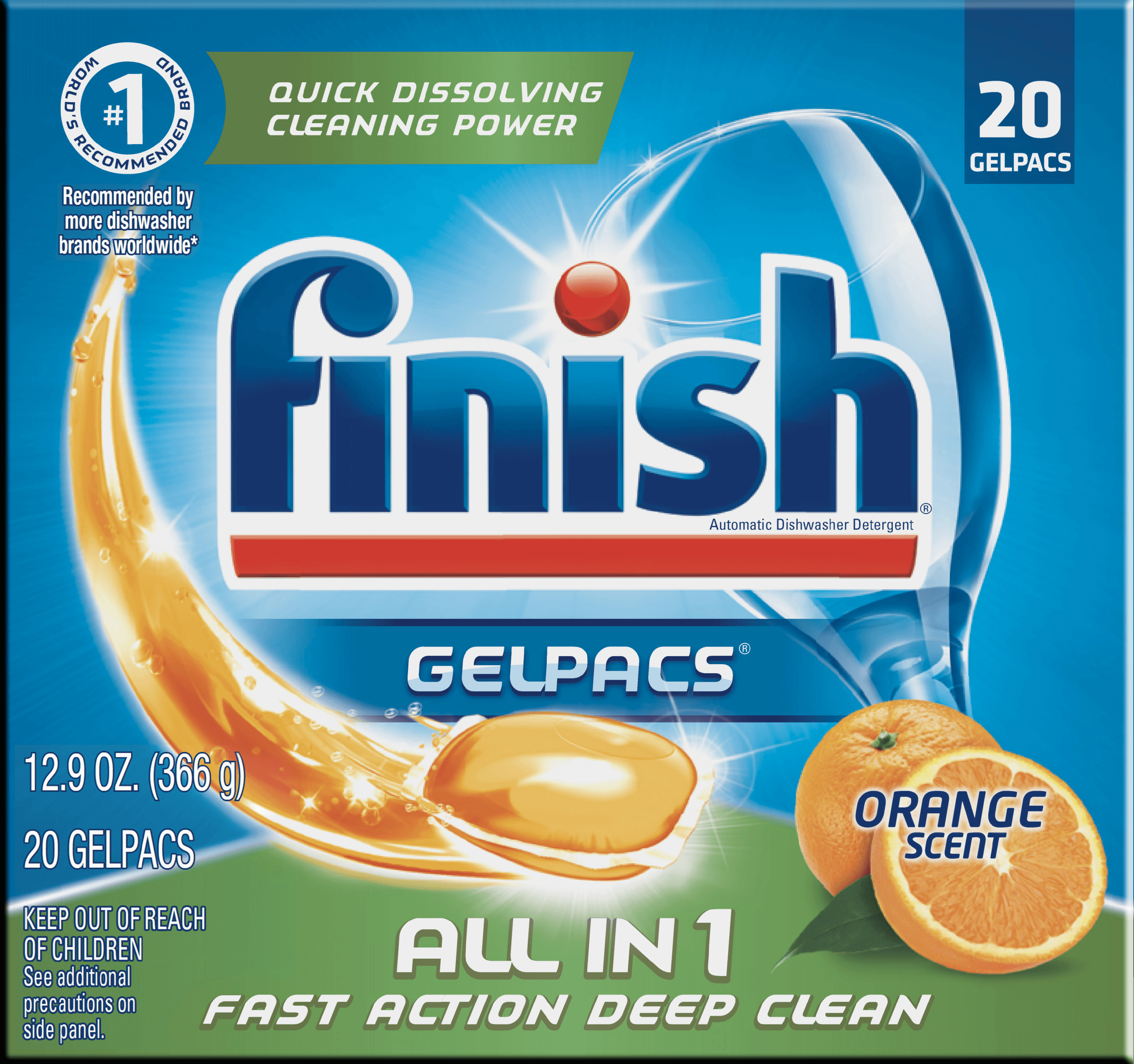 Finish All in 1 Gelpacs Orange, 20ct, Dishwasher Detergent Tablets - image 1 of 6