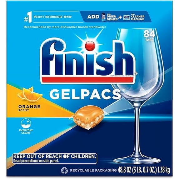 Finish All in 1 Gelpacs Orange, Dishwasher Detergent Tablets 84 count (packaging may vary )