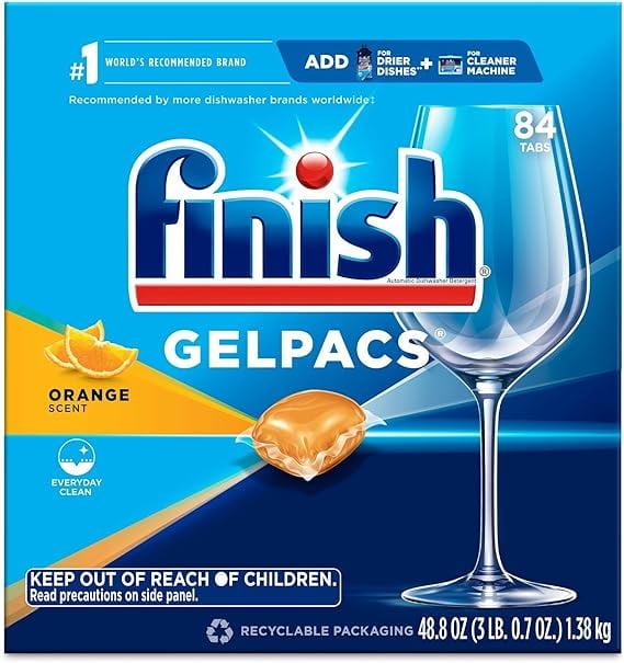 Finish All in 1 Gelpacs Orange, Dishwasher Detergent Tablets 84 count