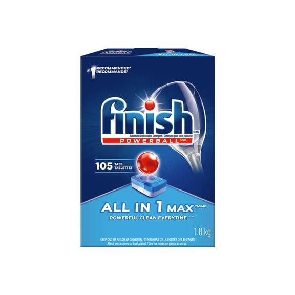 Finish - All in 1 MAX - Dishwasher Detergent - Powerball - Dishwashing Tablets - 105 Tabs (Packaging May Vary)