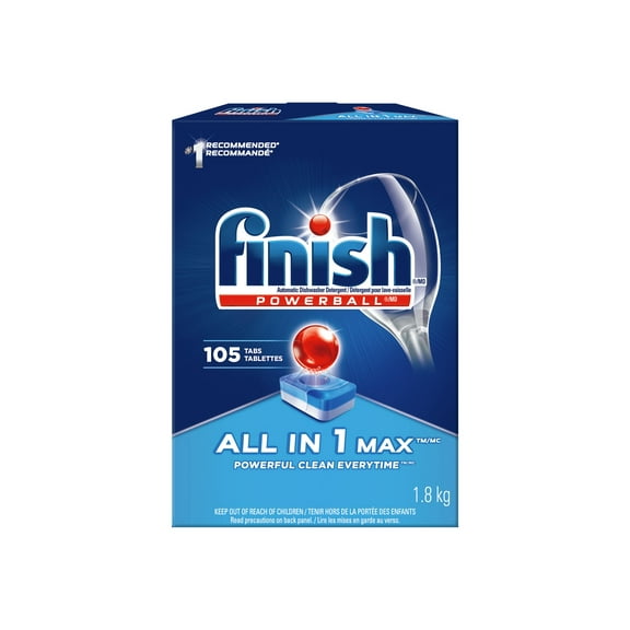 Finish - All in 1 MAX - Dishwasher Detergent - Powerball - Dishwashing Tablets - 105 Tabs (Little Bit Box Damaged, Tabs not Damaged)