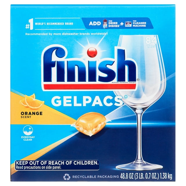 Finish Gelpacs 84ct, Fast Action, Deep Clean, Orange Scent, Dishwasher Detergent Tablets
