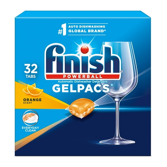 Finish Gelpacs Dishwasher Detergent, Orange Scent, 32 Count