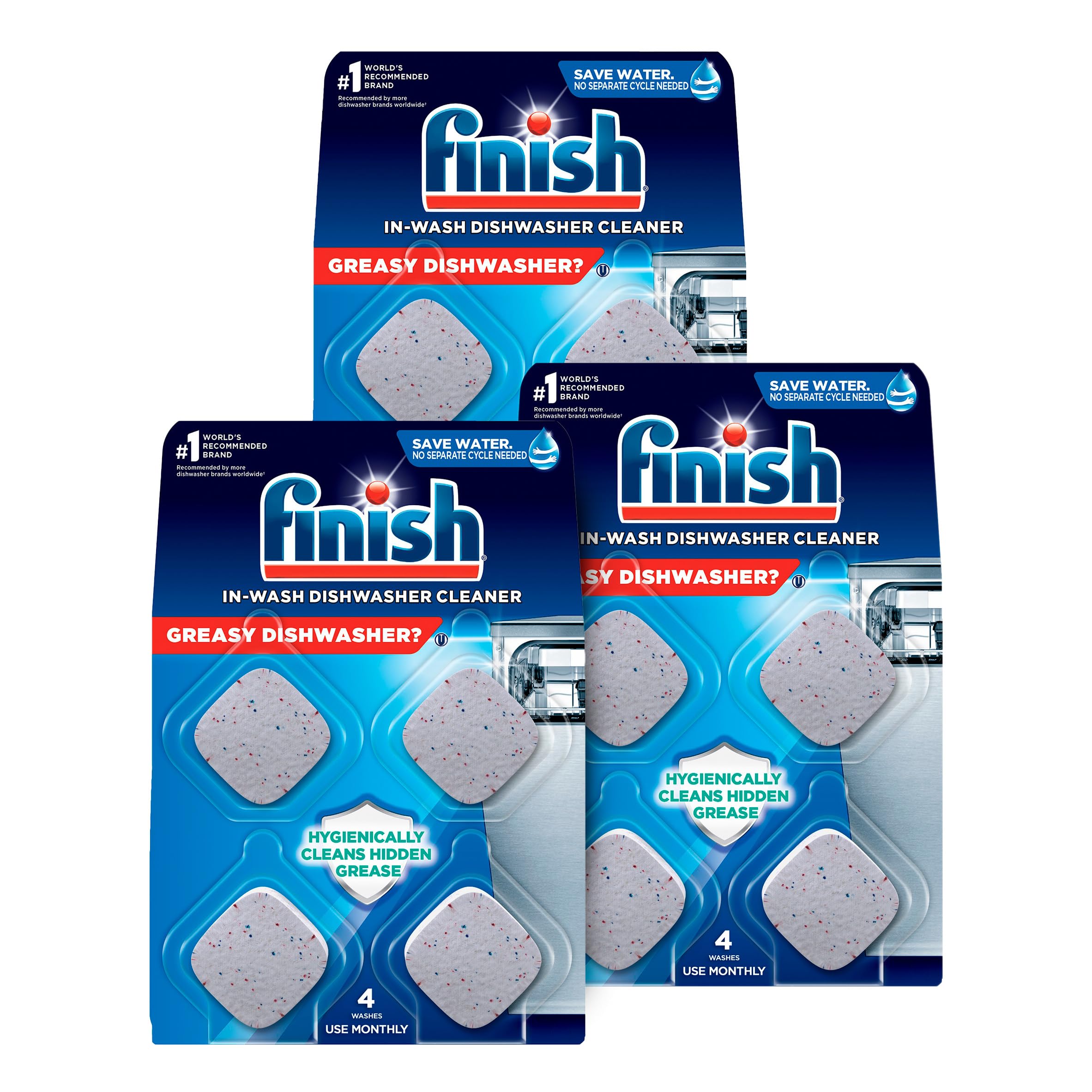 Finish InWash Dishwasher Cleaner Tabs 3 Count (Pack of 4) Dishwasher