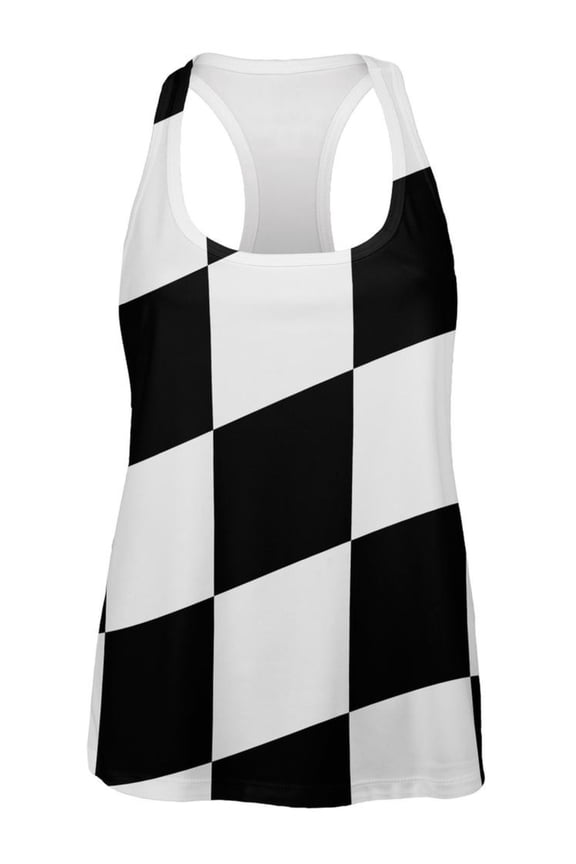 Finish Line Checkered Flag Wave All Over Womens Racerback Tank Top - 2X-Large