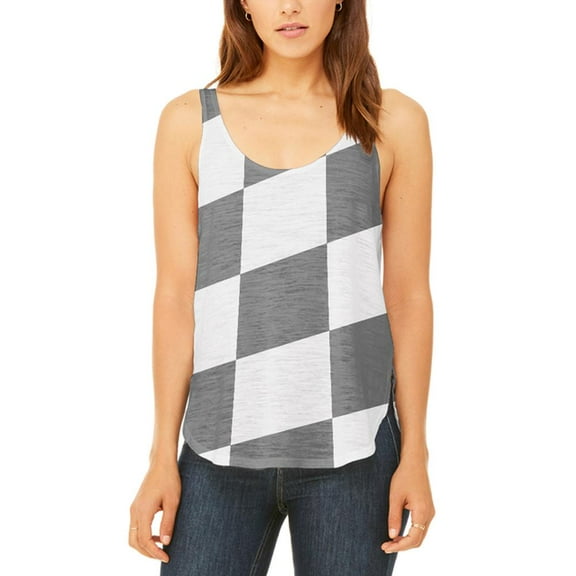 Finish Line Checkered Flag Wave Juniors Flowy Side Slit Tank Top