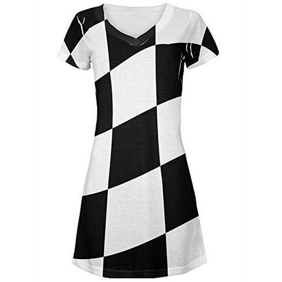 Finish Line Checkered Flag Wave Juniors V-Neck Beach Cover-Up Dress