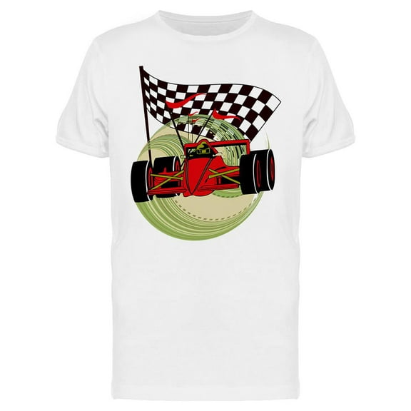 Finish Line Flag And Red Car T-Shirt Men -Image by Shutterstock, Male Large