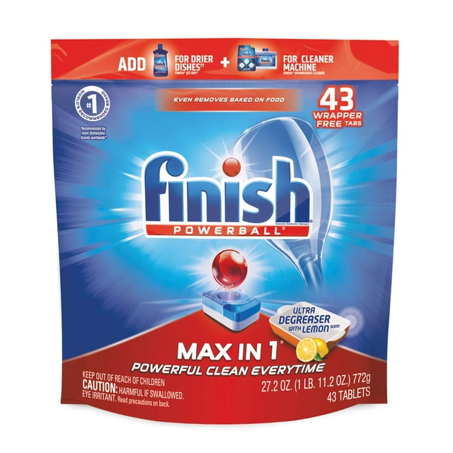 Finish Max in 1 Powerball, 43ct, UltraDegreaser w. Lemon Dishwasher