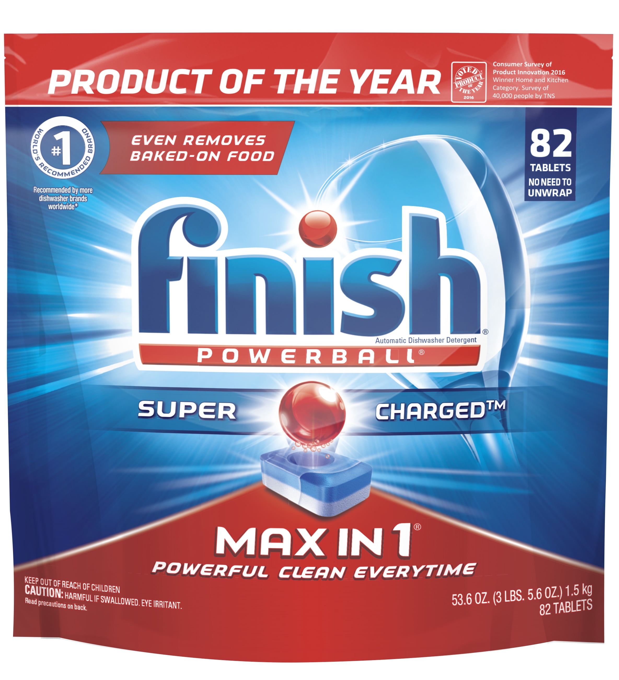 Finish Max in 1 Powerball, 82ct, Wrapper Free Dishwasher Detergent