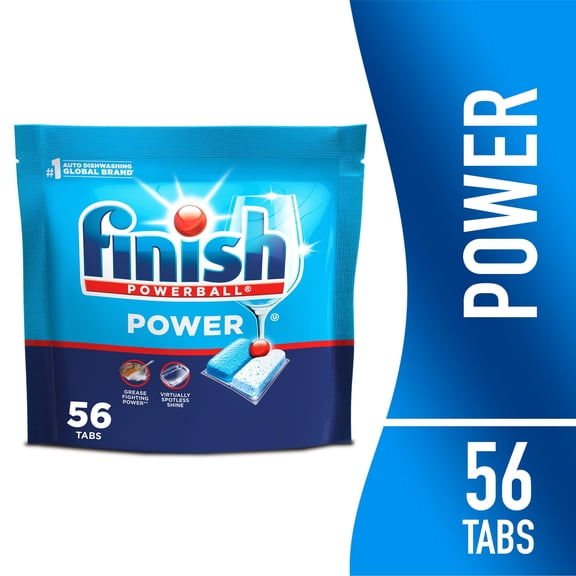 Finish Power Dishwasher Detergent Tabs, No Pre-Rinse Formula, 56 Count