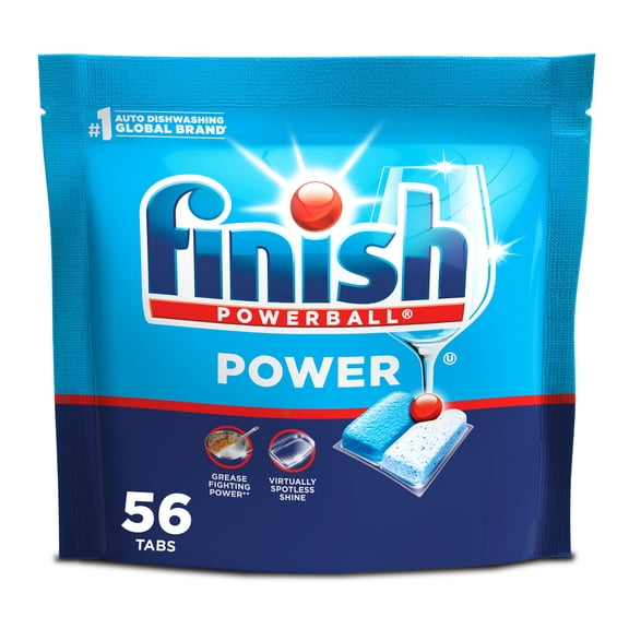Finish Power Dishwasher Detergent Tabs, No Pre-Rinse Formula, 56 Count