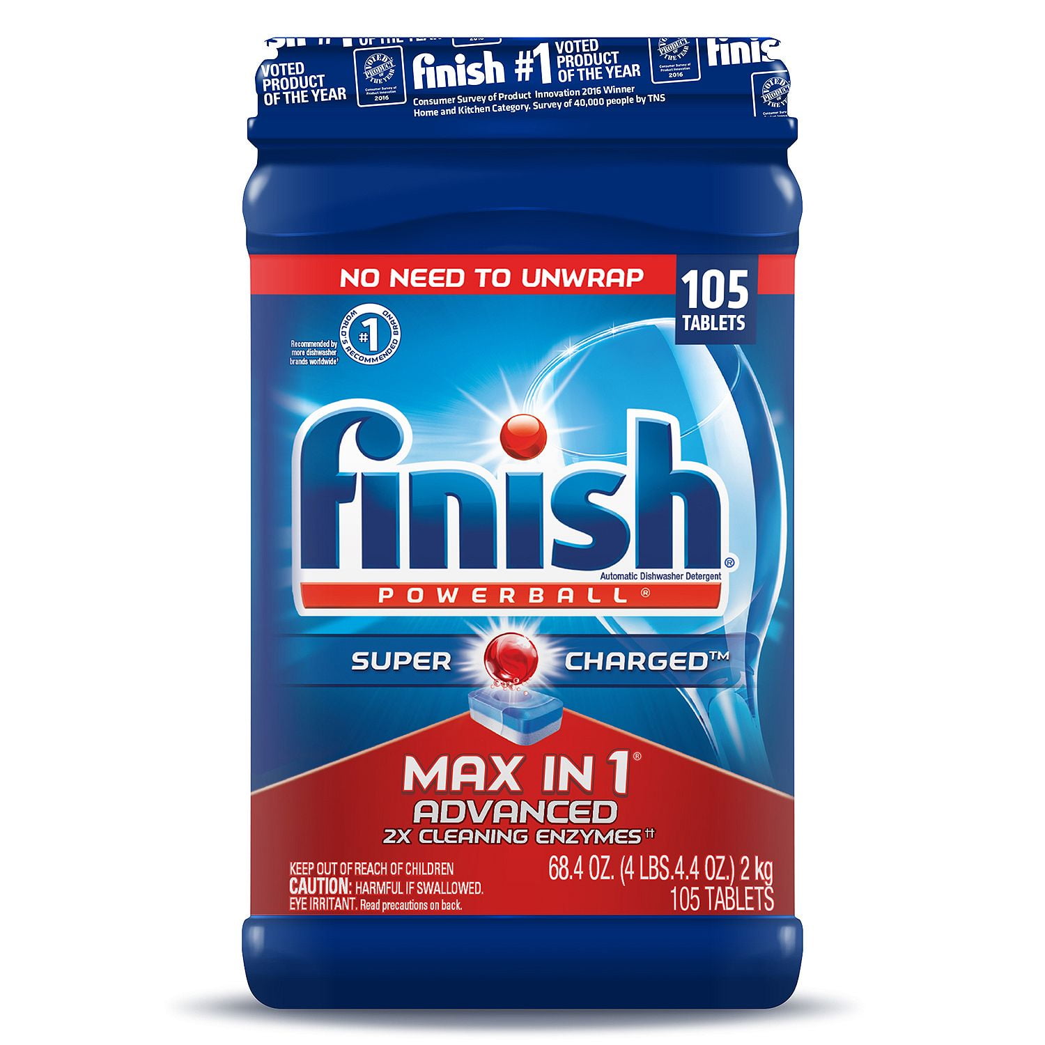 Finish Powerball Max in 1 Advanced Dishwasher Detergent Tabs, 105 Ct