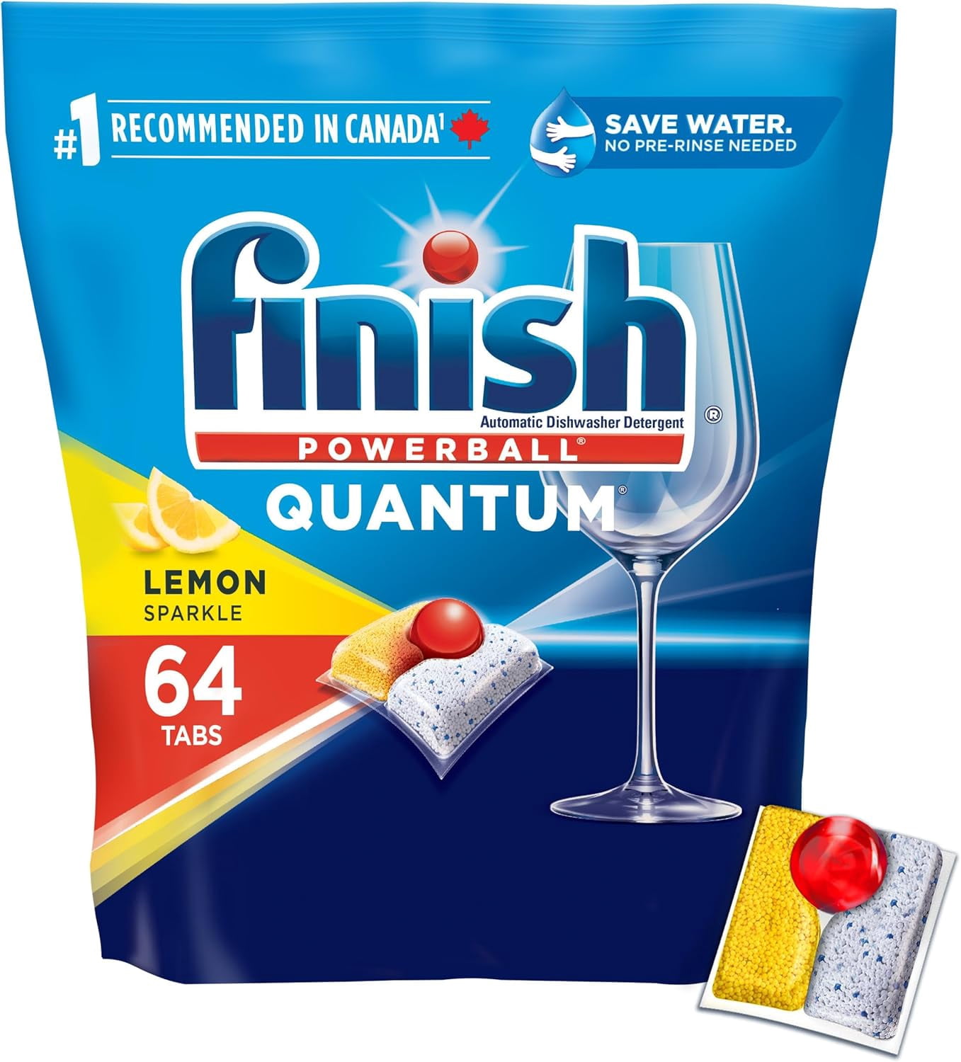 Finish Powerball Quantum Dishwasher Detergent Pods, For Deep clean & sparkling shine, Lemon Sparkle, 64 Tabs