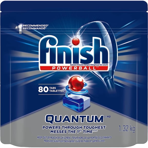 Finish Powerball Quantum Dishwasher Detergent Pods, Powers Through Toughest Messes, For Shine & Deep Clean, 80 Tabs