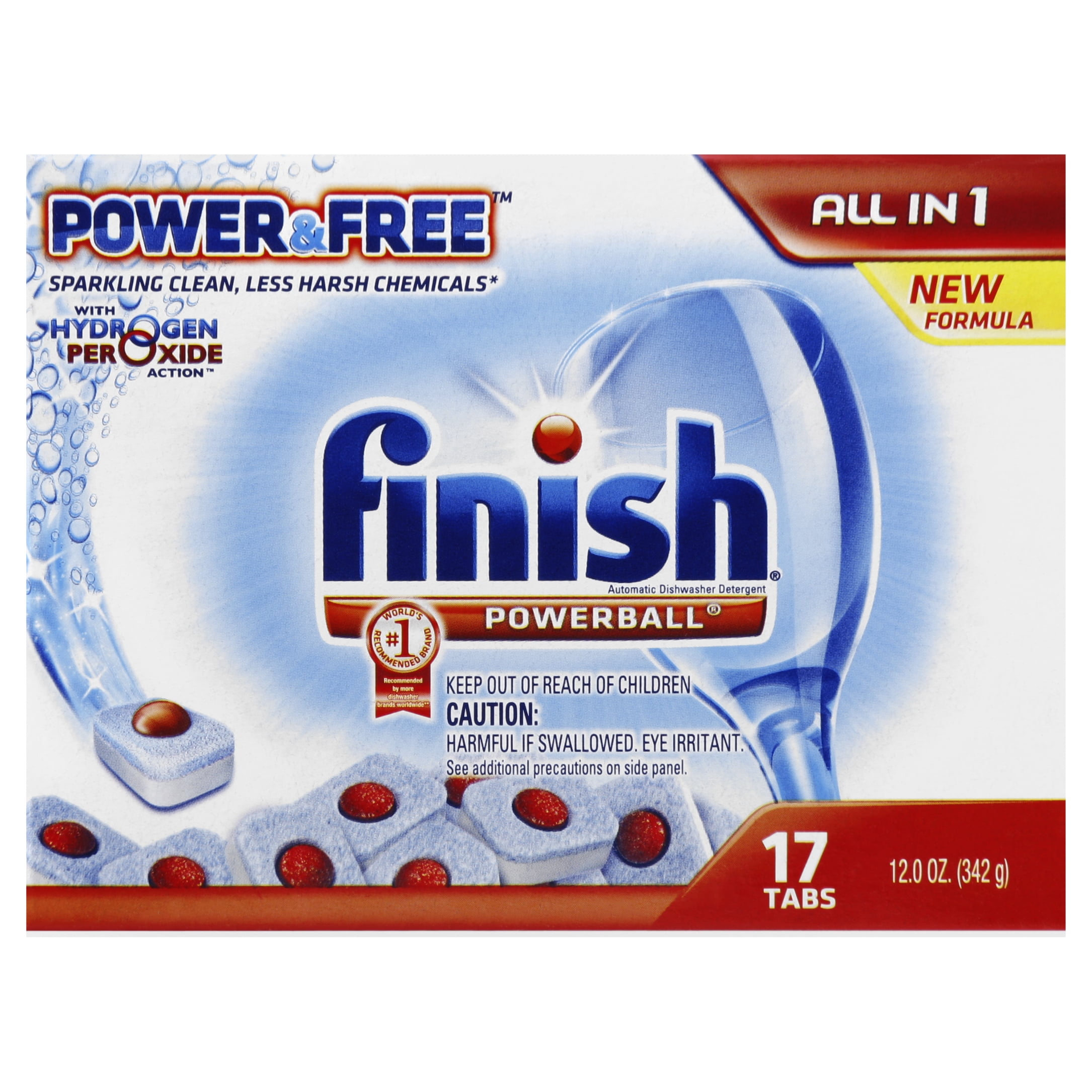 Finish Powerball Tabs Dishwasher Detergent Tablets, Power & Free, 17