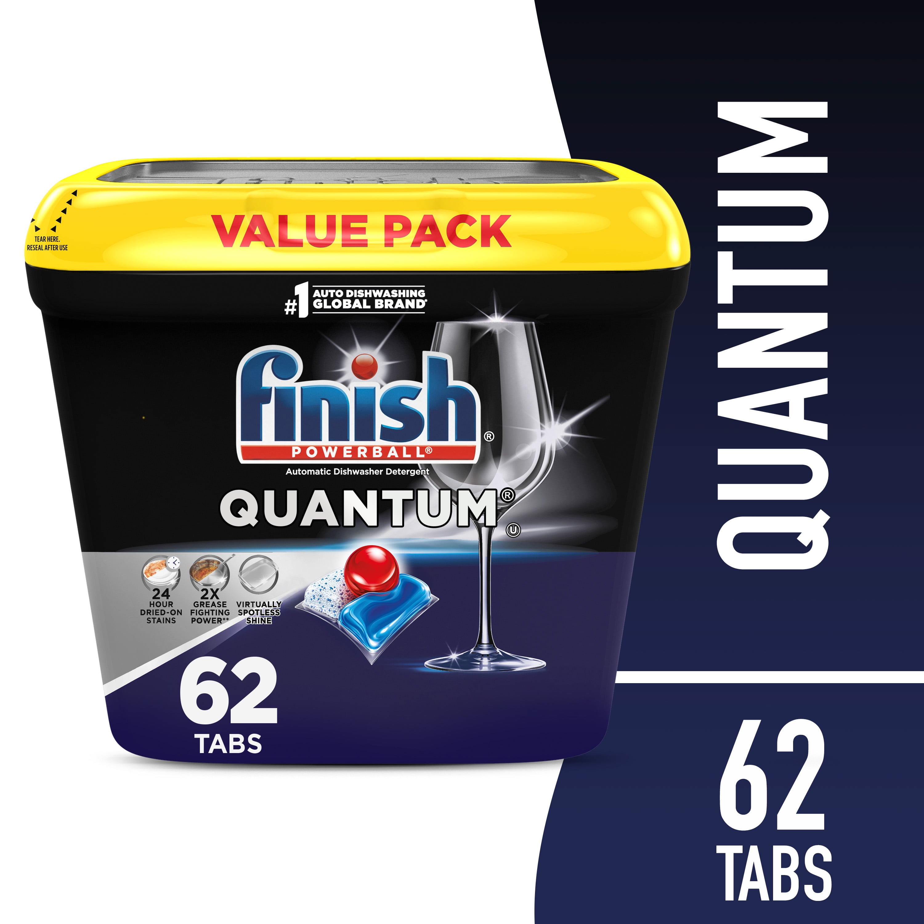Finish Quantum Dishwasher Pods, No Pre-Rinse Dishwasher Detergent Soap Tabs, 62 Count