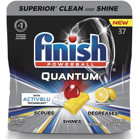 Finish - Quantum with Activblu Technology - Dishwasher Detergent - Ultra Degreaser with Lemon - Powerball - Ultimate Clean and Shine - Dishwashing Tablets - 37 Count