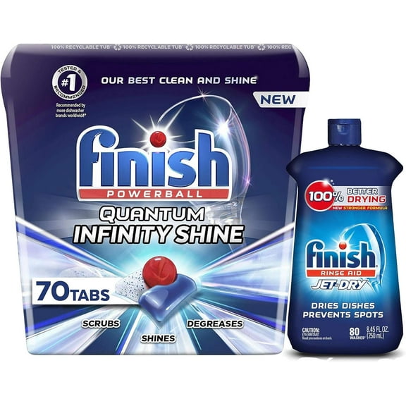 Finish Quantum Infinity Shine - 70 Count - Dishwasher Detergent - Powerball - Our Best Ever Clean and Shine, Dishwashing Tablets & Jet-Dry Rinse Aid, 8.45oz, Dishwasher Rinse Agent & Drying Agent