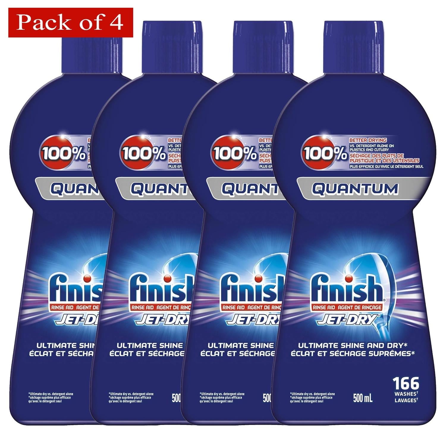 Finish Quantum Jet Dry Dishwasher, Rinse Aid for Ultimate Shine \u0026 Dry, 100% Better Drying, 500 ml (Pack of 4)