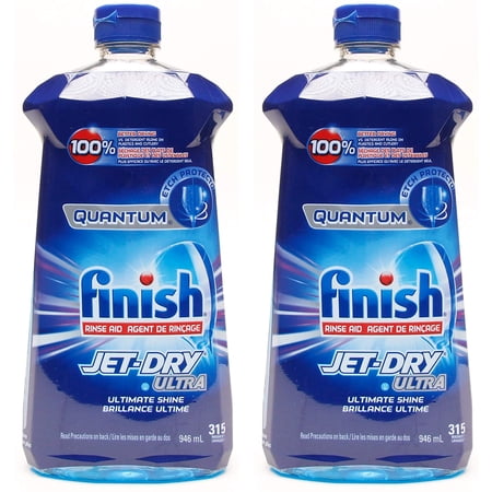 Finish Quantum Jet-Dry Ultra Dishwasher Rinse Agent, 315 Washes - 32 Fl Oz / 946 mL x 2 Pack (630 Washes)