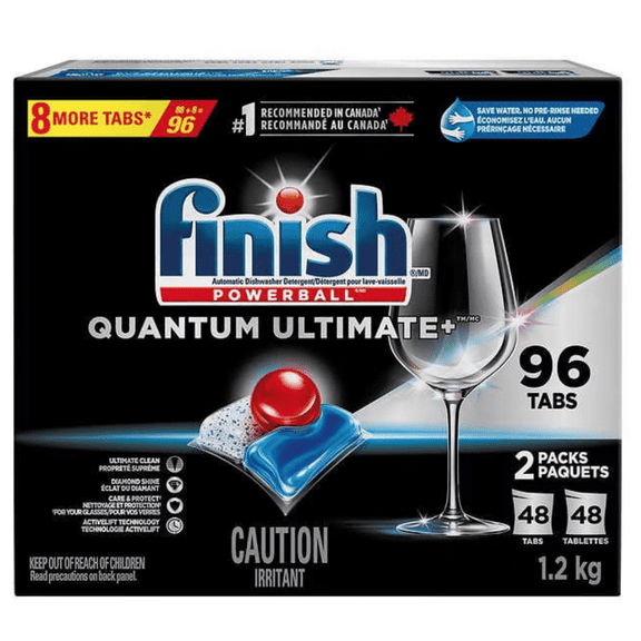 Finish Quantum Ultimate Plus Dishwasher Detergent, Pack of 96 Tablets – Powerful Cleaning for Dishes