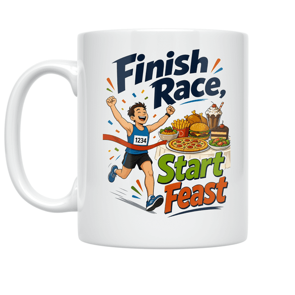 Finish Race Start Feast - Running Club Foodies - 11 oz Ceramic Coffee Mug