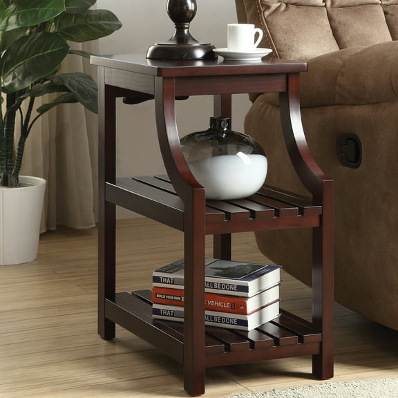 Finish Side Table With Dock And Storage - Rectangular Wood For Living Room 24.5" Height X 19.5" Width 15.5" Depth Two Slatted Shelves Charging In Wooden Space W H D Organization