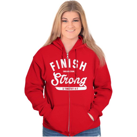 Finish Strong Bible Scripture Quote Zip Up Hoodie Men's Women's Brisco Brands L