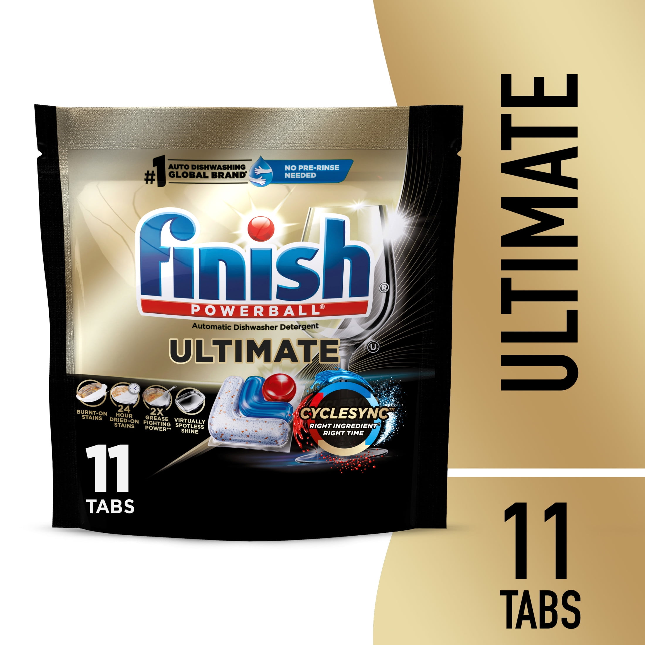 Finish Ultimate Dishwasher Pods, No Pre-Rinse Dishwasher Detergent Soap Tabs, Our Best Clean, 11 Count