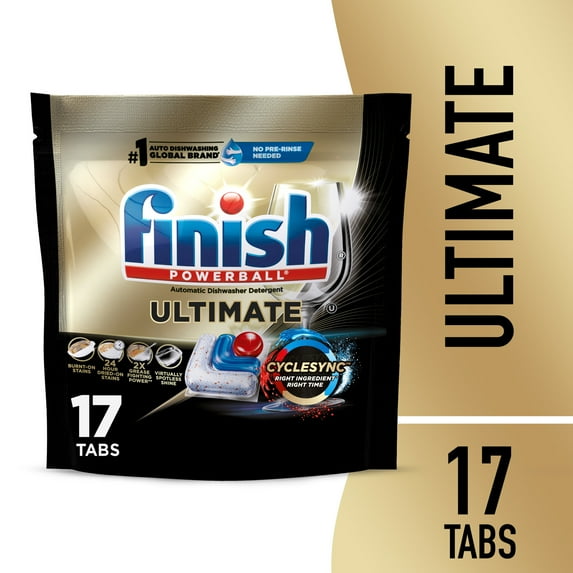 Finish Ultimate Dishwasher Pods, No Pre-Rinse Dishwasher Detergent Soap Tabs, Our Best Clean, 17 Count