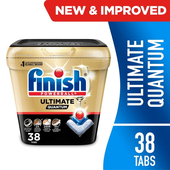 Finish Ultimate Quantum Dishwasher Pods, Dishwasher Detergent Dish Soap, 50% More Cleaning Power, 38 Tabs