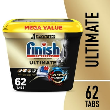 Finish Ultimate Dishwasher Pods, No Pre-Rinse Dishwasher Detergent Soap Tabs, Our Best Clean, 62 Count