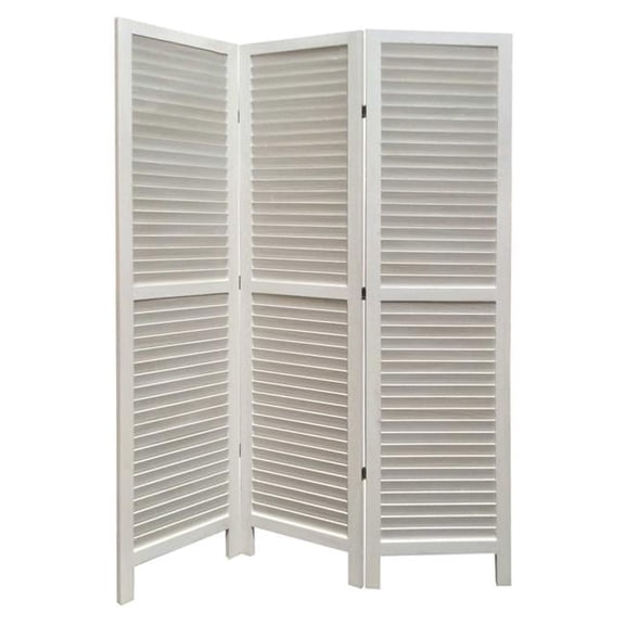 Finish Wood Shutter 3 Panel Room Divider Screen, White