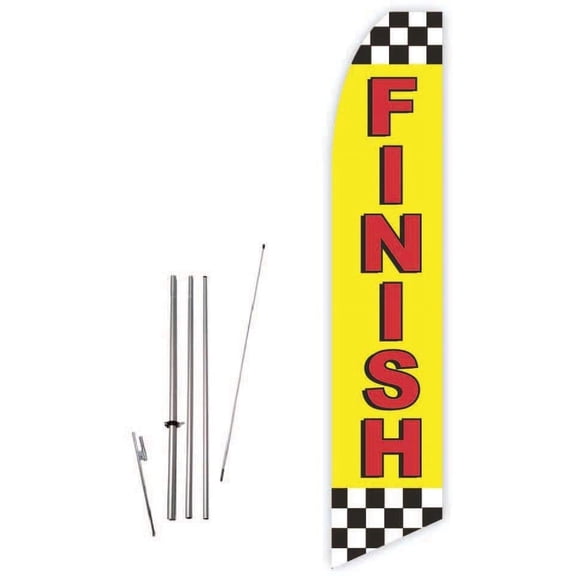 Finish Yellow Super Novo Feather Flag - Complete with 15ft Pole Set and Ground Spike