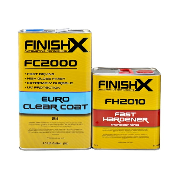 FinishX Euro Super Gloss Clear Coat Auto Paint Kit, 3.9 VOC - 1.3 Gallon Urethane Clear Coat (FC2000 - 1.3 Gallon) 2:1 Kit with Fast Activator/Hardener (FC2010 - 1 quart)