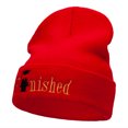 thumbnail image 1 of Finished Celebratory Phrase Embroidered Long Knitted Beanie - Red OSFM, 1 of 5