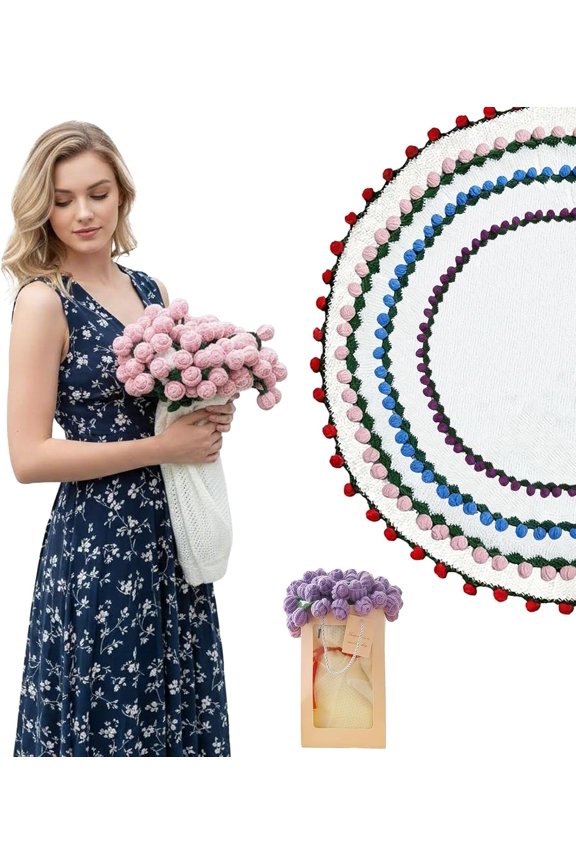 Finished Crochet Flower Bouquet Blanket, Handmade 3D Rose Throw, 2-in-1 Magic Floral Shawl for Office, Unique Birthday for Her, Wife, Mom (Pink,M)