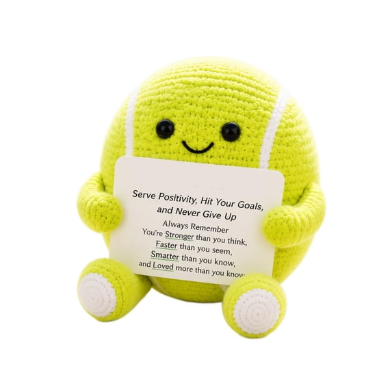 Finished Crochet Tennis Ball Doll Ornament, Positive Crochet, Pick Me Up Gifts for Women, Gifts for Friends, 2.5X2.5 Inch Small Cute Plush Tennis Figurine with Legs and