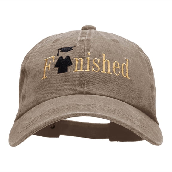 Finished Embellished Phrase Embroidered Unstructured Cotton Cap - Khaki OSFM