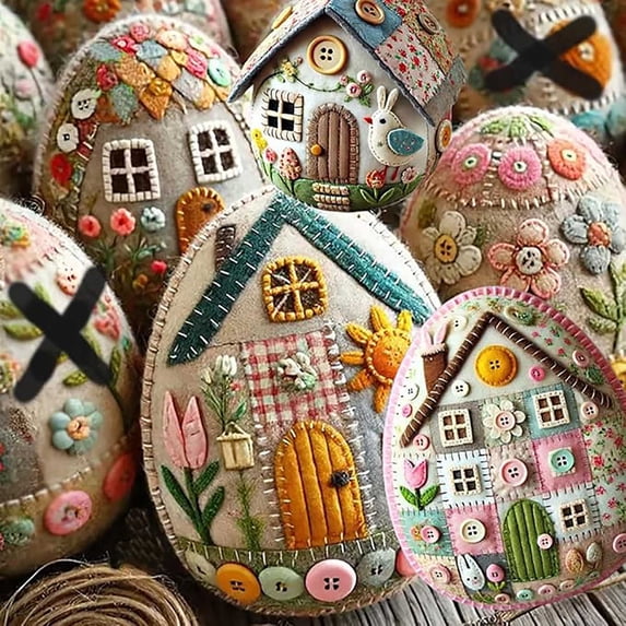 Finished Embroidered Easter Eggs Decoration Handcrafted Festival Ornament for Home Decor Parent Child Activity(C)