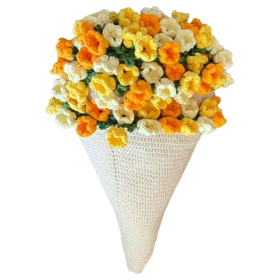 Finished Flower Bouquet Blanket, 43 in Rose Bouquet Blanket, Finished Product DIY Handmade Crocheted 3D Rose Bouquet Knitted Sofa Blanket Three color bell