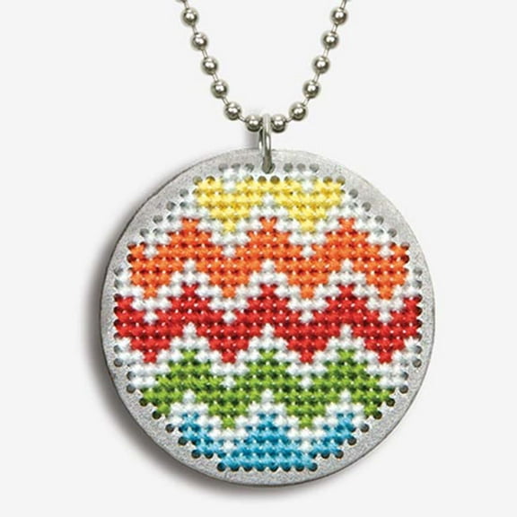 Finished Large Circle Wooden Pendant-1-5/8" Round Silver -Chevron Design